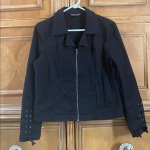 Black Denim Jean Jacket Grommet Tie Up Sleeves